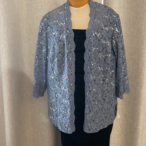Alex Evenings Blue/Gray Sequin Lace Jacket 16W - Picture 2 of 5